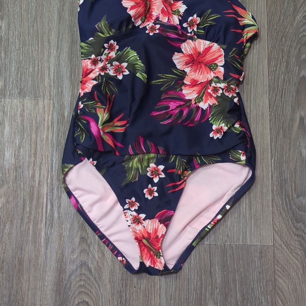 Like New Kona Sol Kids One Piece Floral Swimwear - Navy and Pink - Picture 3 of 9